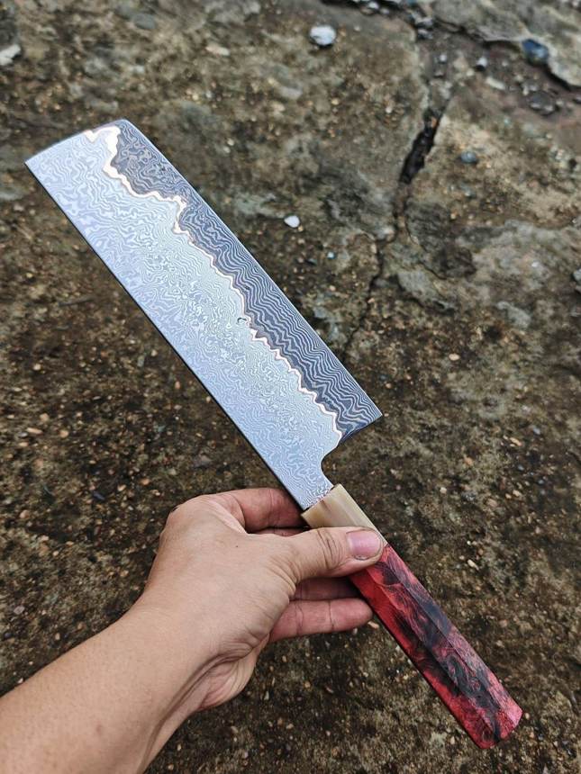 Nakiri Damascus Vân Đồng Lõi Damascus 18cm