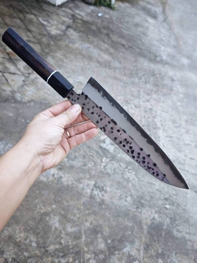 Gyuto Tsuchime Lõi thép Carbon 52100 cán gỗ đen