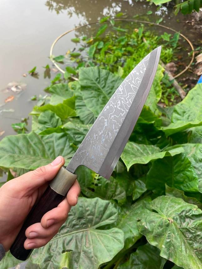 Deba Damascus Lõi thép N690 cán gỗ khâu sừng