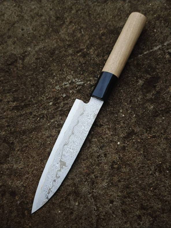 Dao Petty Damascus Lõi thép bột M390 cán oval khâu sừng