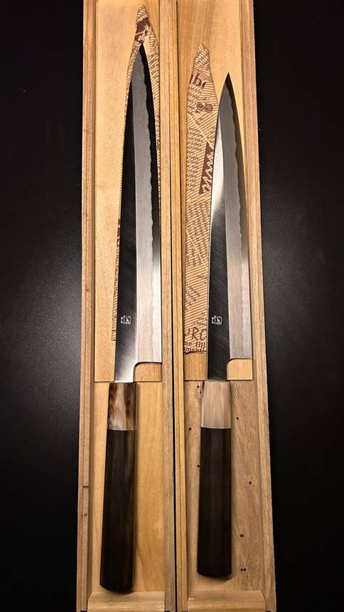 Combo 2 chiếc Yanagiba tay phải lõi thép N690 kháng gỉ 24 và 27 cm