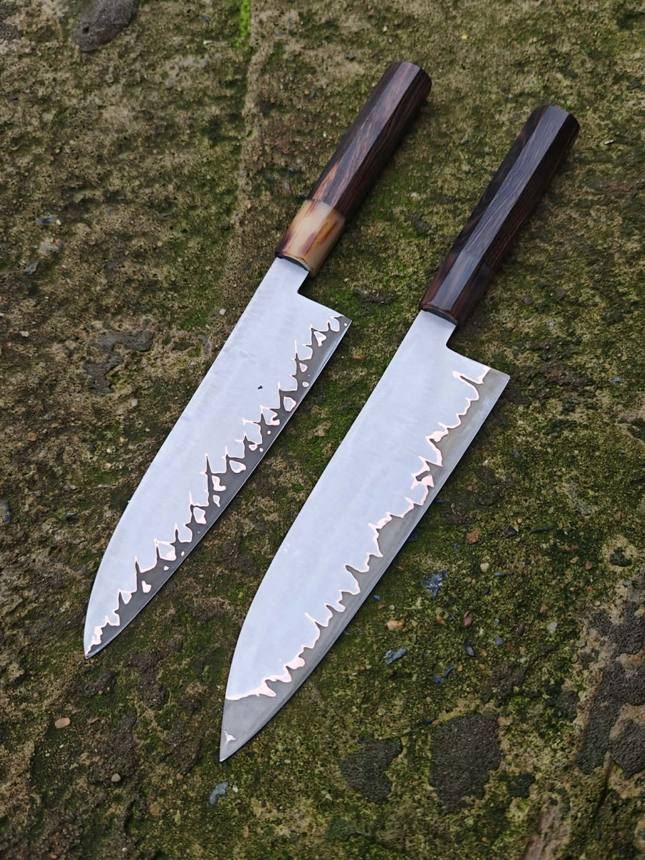 Cặp Santoku vân đồng lõi thép 52100 210mm