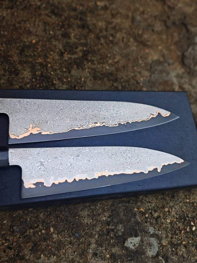 Cặp dao Gyuto Damascus Vân đồng Lõi thép 52100 210mm